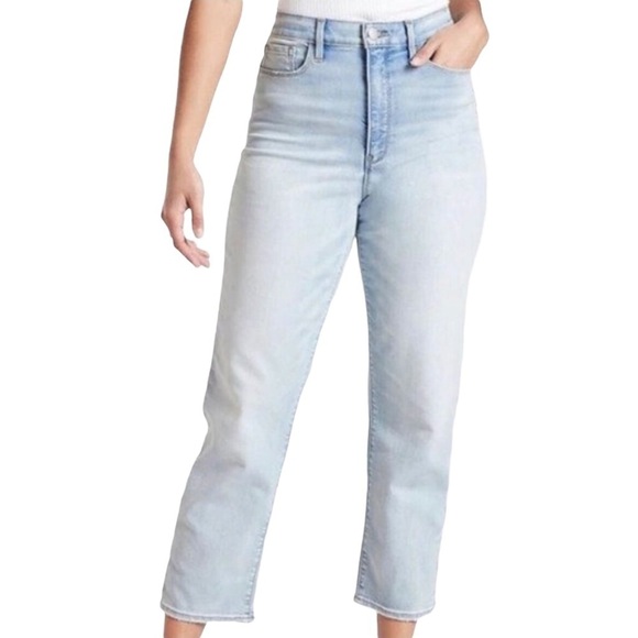 Athleta Sculptek Straight Leg Ankle Jeans Size 0 Light Wash Raw Hem Style 53540 - Picture 1 of 12